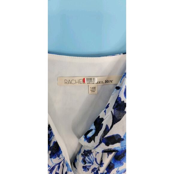 Rent The Runway Rachel Roy 14W Women's Blue Floral Sleeveless V-Neck Midi Dress - Picture 5 of 8